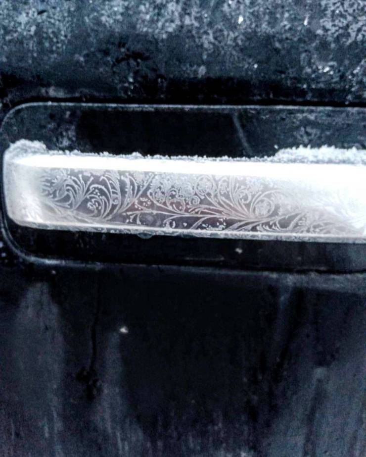 “Truck door handle on a frosty morning.”