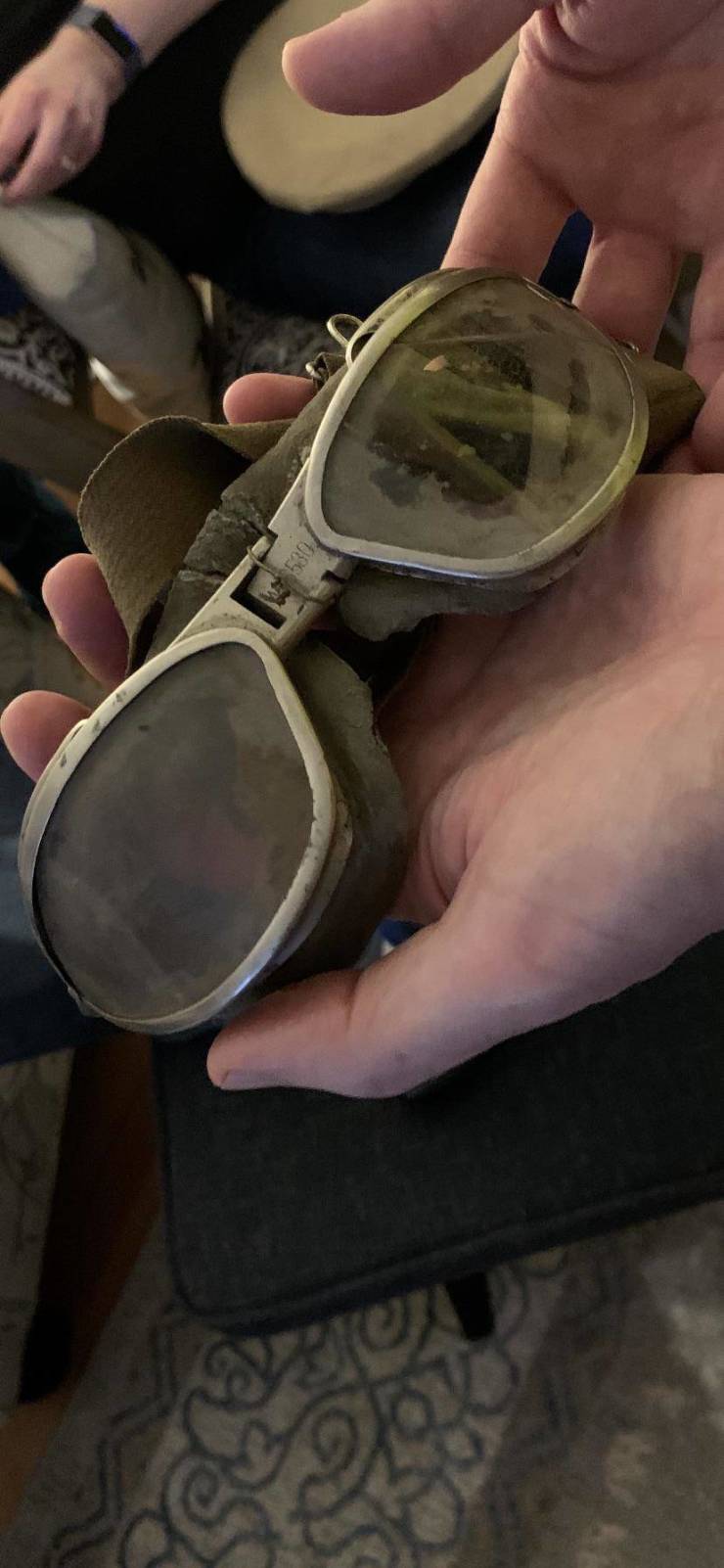 “Found my great grandpa’s WWII Air Force goggles with WWII dirt still on em.”