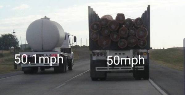funny depressions memes and jokes - 50.1 mph 50mph trucks on the highway