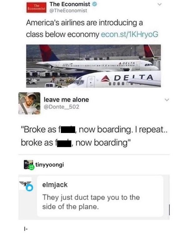 funny depressions memes and jokes - America's airlines are introducing a class below economy