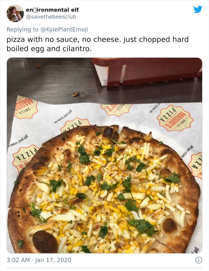 pizza cheese - en Jironmental elf pizza with no sauce, no cheese. just chopped hard boiled egg and cilantro. Madd I'S Uncle 313 Crave on get your trave on 11d , Pizza Maddio'S Uncle get your crave get your crave Pizza Za get O