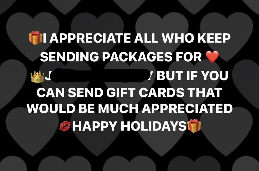 love - I Appreciate All Who Keep Sending Packages For But If You Can Send Gift Cards That Would Be Much Appreciated Happy Holidays