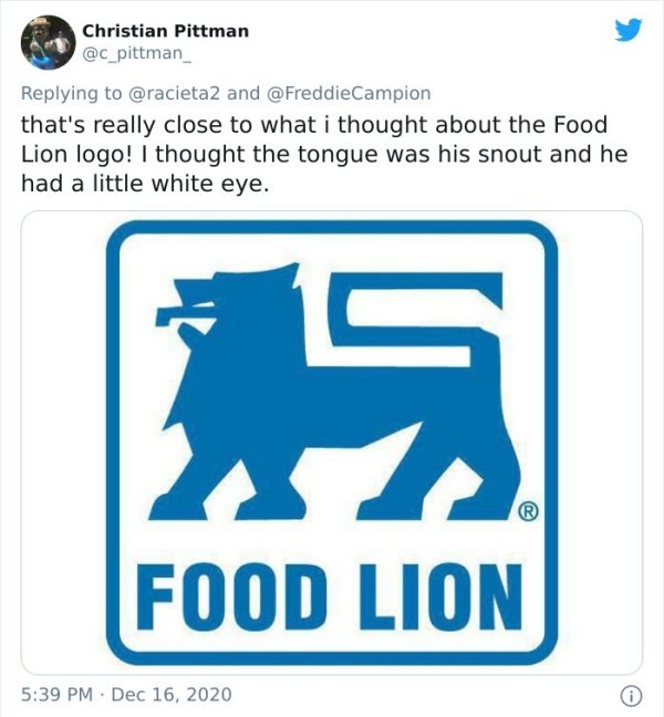food lion logo - Christian Pittman and that's really close to what i thought about the Food Lion logo! I thought the tongue was his snout and he had a little white eye. Food Lion
