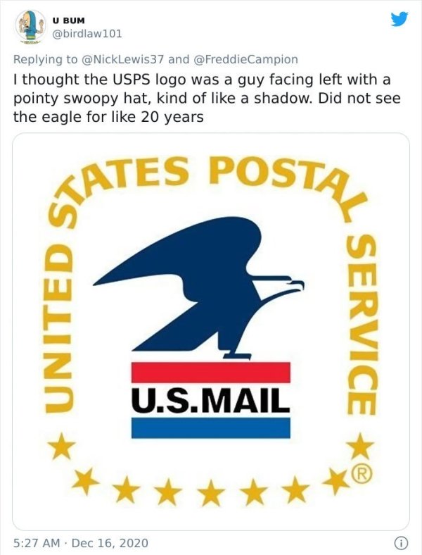 organization - U Bum 37 and I thought the Usps logo was a guy facing left with a pointy swoopy hat, kind of a shadow. Did not see the eagle for 20 years Cates Posta United S Service U.S.Mail R