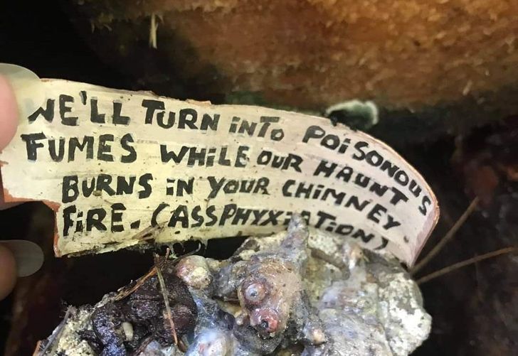 “My friend found this thing with a note in a forest. It seems dangerous but nobody knows what it is or what the note says.”<br/><br/> Answer: “It’s most likely an old dry pine sap, it burns really well, a lot of people use it as a fire starter, but it’s toxic in closed areas, hence the warning.”