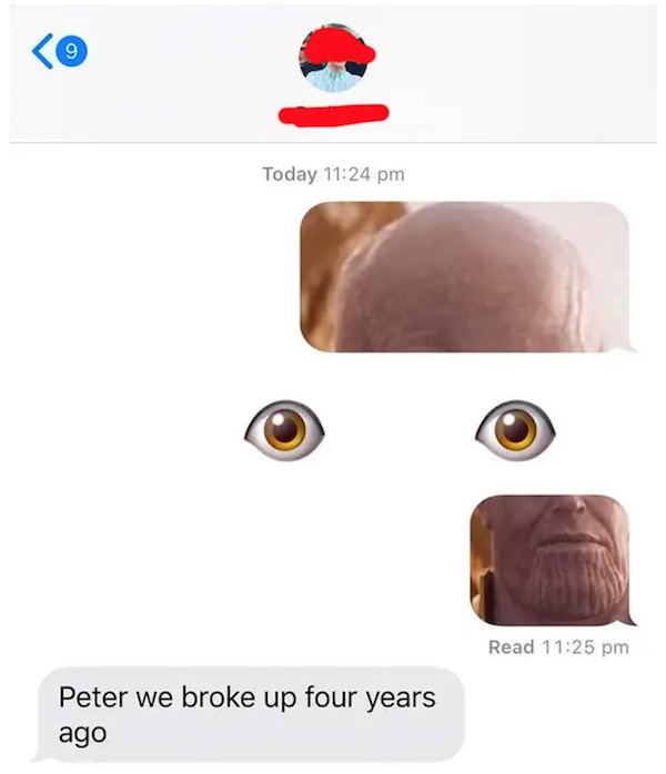 dumb text messages - Peter we broke up four years ago