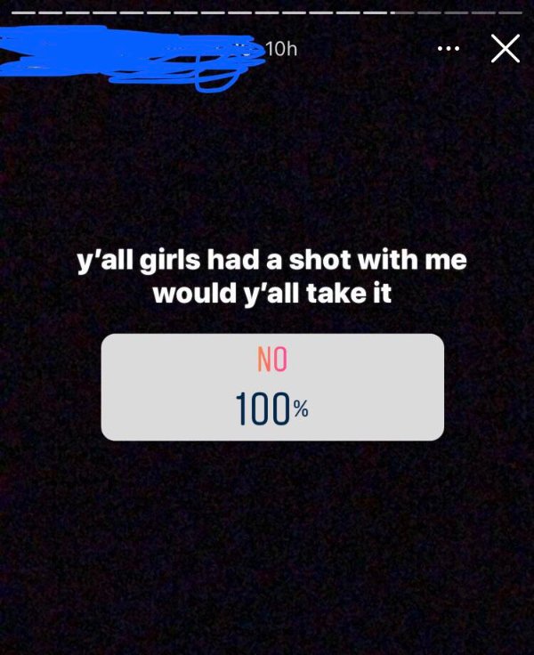 screenshot - 10h X y'all girls had a shot with me would y'all take it No 100%