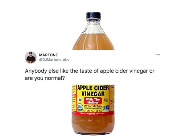 apple cider vinegar - Martone Anybody else the taste of apple cider vinegar or are you normal? Apple Cider Vinegar With The "Mother U Unpasteurized Witali Su Seye sun 946 mL2210 Health Crusaders since 1912