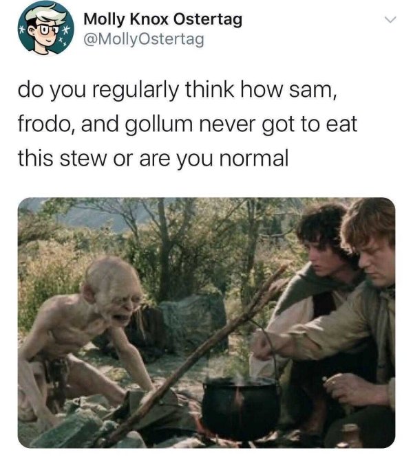 lord of the rings cooking - Molly Knox Ostertag do you regularly think how sam, frodo, and gollum never got to eat this stew or are you normal