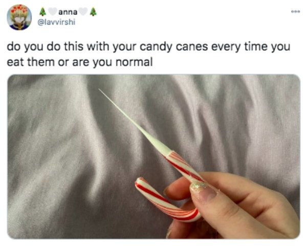 hand - anna do you do this with your candy canes every time you eat them or are you normal