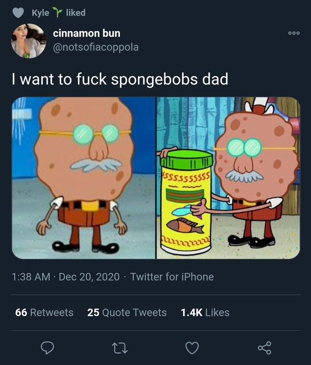 cartoon - Kyle y d ooo cinnamon bun I want to fuck spongebobs dad Ssssssssss St Twitter for iPhone 66 25 Quote Tweets