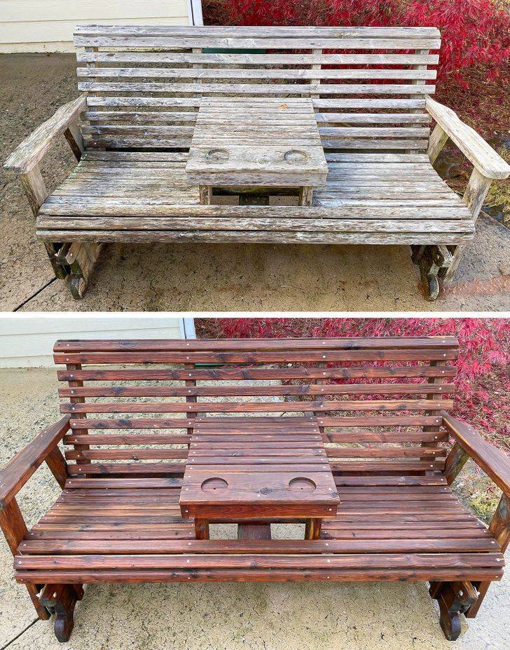 inspiring photos - old wooden bench restored