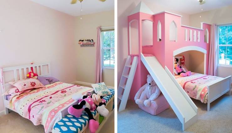 inspiring photos - bedroom with handmade pink castle bunk bed