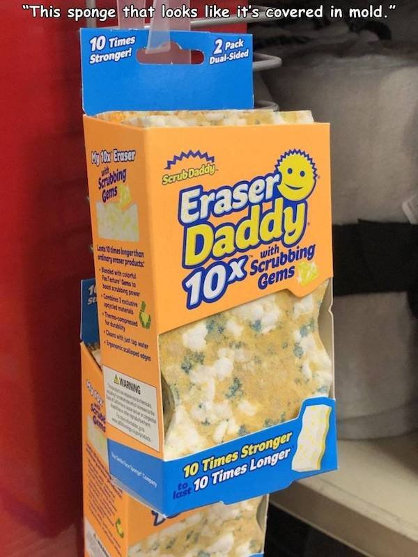 snack - "This sponge that looks it's covered in mold." 10 Times 2 Pack Stronger! DualSided Key On Eraser Scrub Daddy Scrubbing Gems Eraser as longer than winery products Leod Daddy 10Xscrubbing Teles 11 Sa 10 Times Stronger I 10 Times Longer