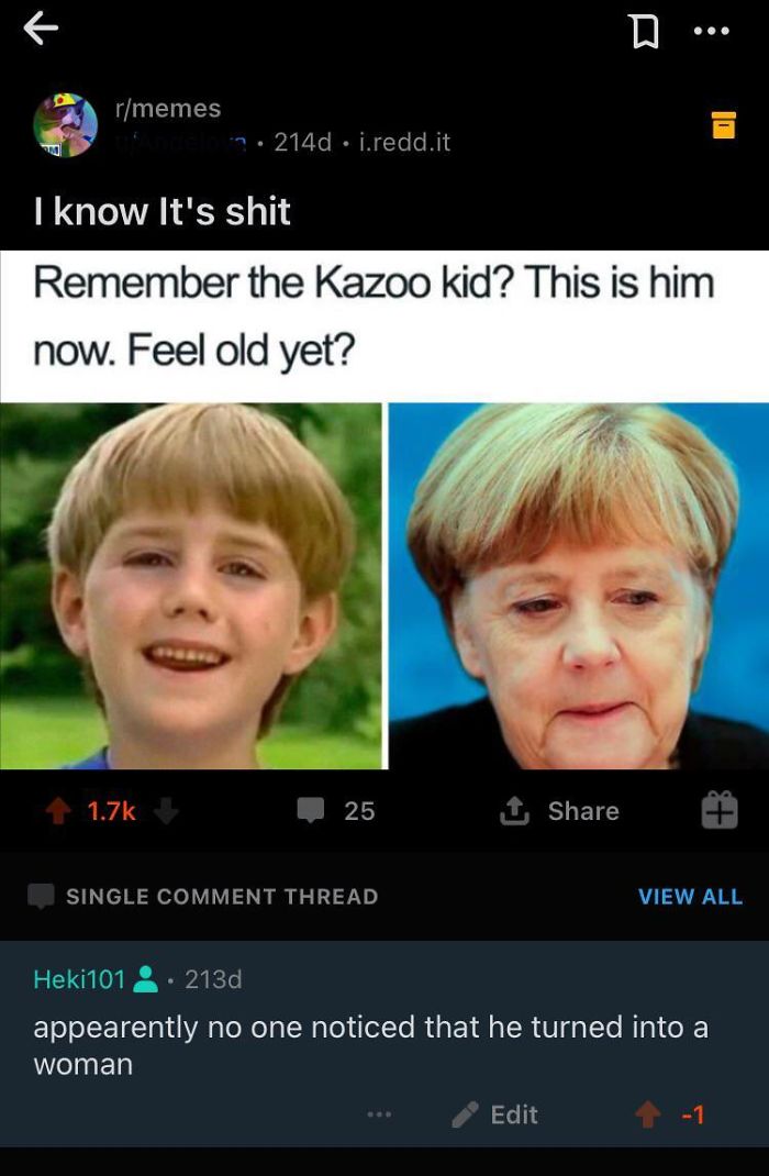 kazoo kid wait a minute meme - rmemes 214d i.redd.it I know It's shit Remember the Kazoo kid? This is him now. Feel old yet? 25 1 Single Comment Thread View All Heki101 213d appearently no one noticed that he turned into a woman Edit