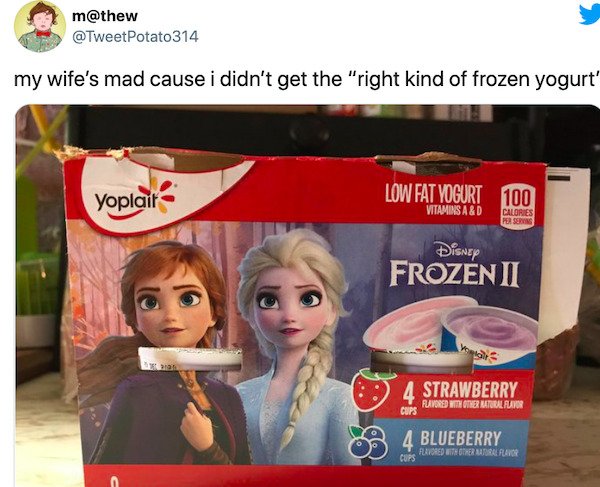 hair coloring - m Potato 314 my wife's mad cause i didn't get the "right kind of frozen yogurt Yoplait Low Fat Yogurt 100 Vitamins A&D Calories Per Servis Disney Frozenti 4 Strawberry Flavored In The Moralator Cups 4 Blueberry Cups Flavored Eith Other Mar