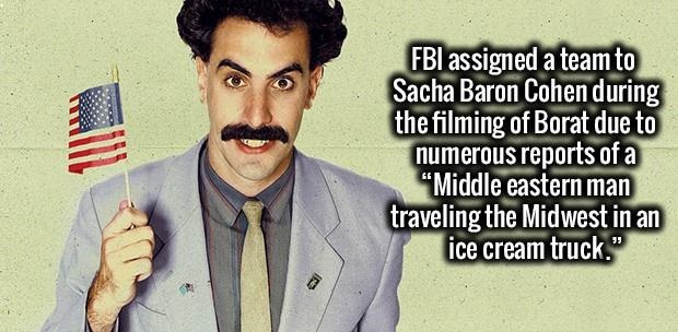 sacha baron cohen warlock - Fbi assigned a team to Sacha Baron Cohen during the filming of Borat due to numerous reports of a "Middle eastern man traveling the Midwest in an ice cream truck."