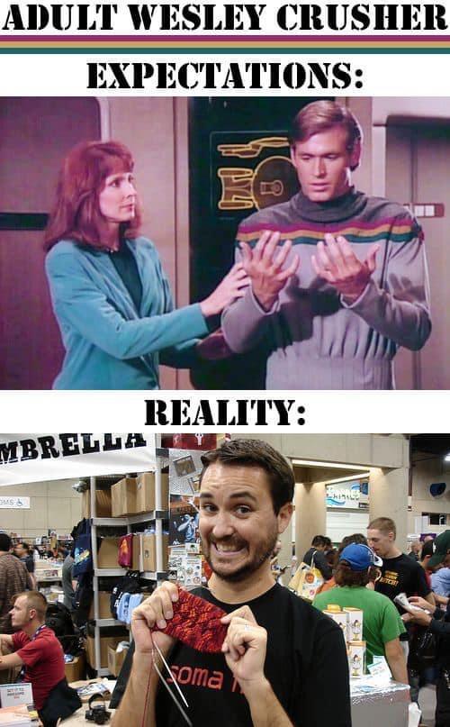 wil wheaton star trek meme - Adult Wesley Crusher Expectations Reality Mbrella Ms Soma