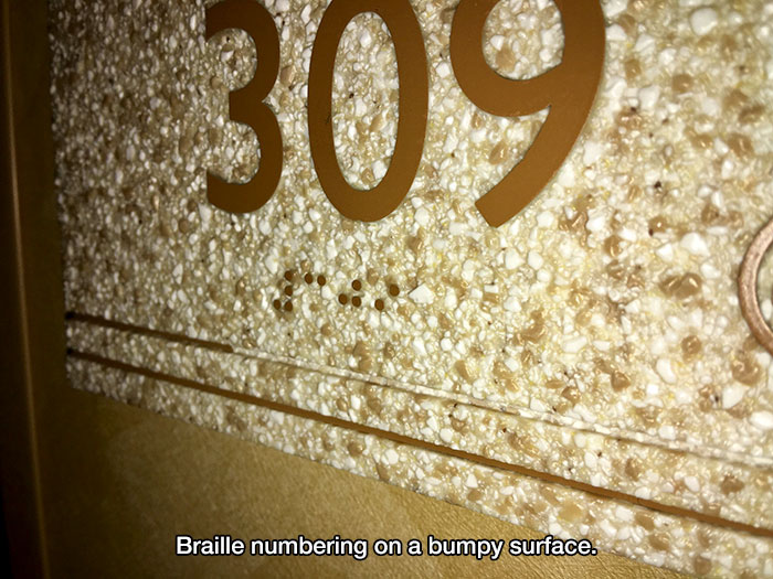 braille on a bumpy surface - 309 Braille numbering on a bumpy surface.