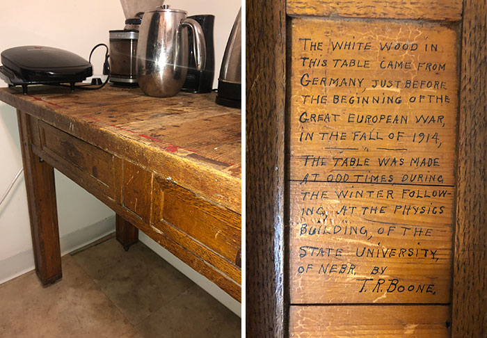 table - The White Wood In This Table Came From Germany Just Before The Beginning Of The Great European War In The Fall Of 1914, The Table Was Made At Ood Times During The Winter Ing At The PHysics Building, Of The State University, Of Nebrby Tr. Boone,