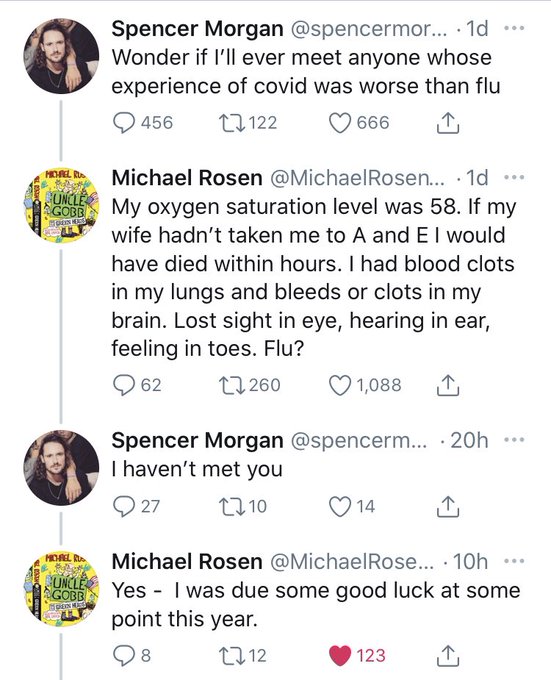 funny comments - Wonder if I'll ever meet anyone whose experience of covid was worse than flu - My oxygen saturation level was 58. If my wife hadn't taken me to A and E I would have die