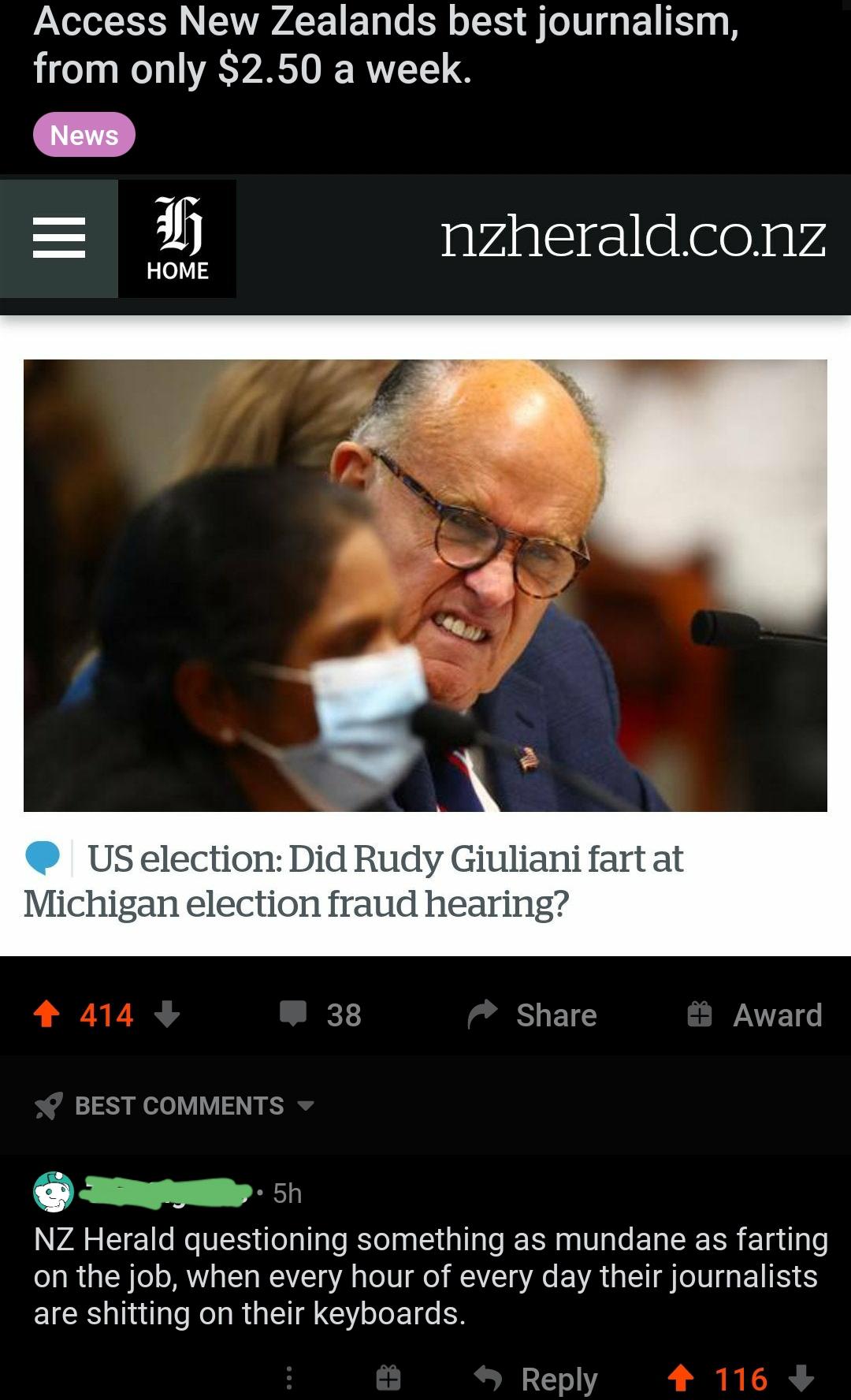 funny comments - Did Rudy Giuliani fart at Michigan election fraud hearing? - Nz Herald questioning something as mundane as farting o