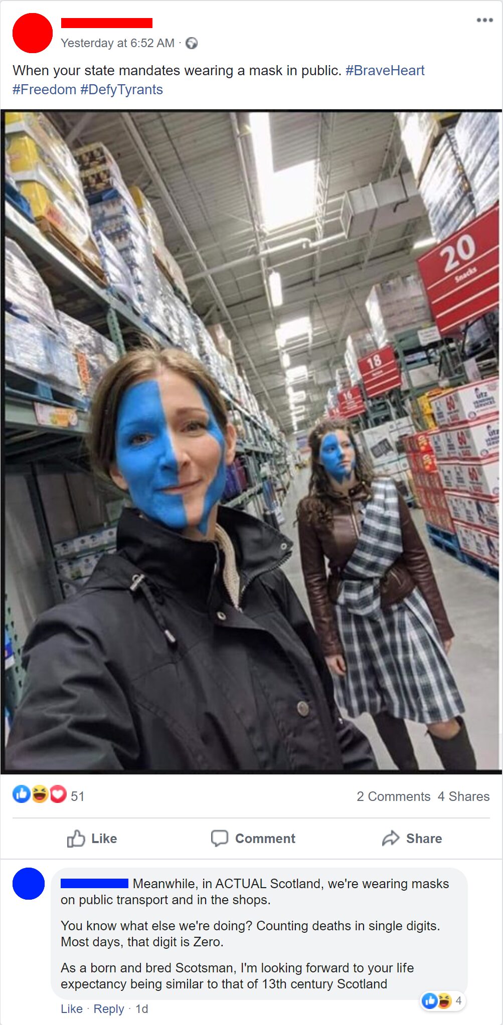 funny comments - When your state mandates wearing a mask in public. - Meanwhile, in Actual Scotland, we're wearing masks on public transport and in the shops. You know what else we're doing? Countin