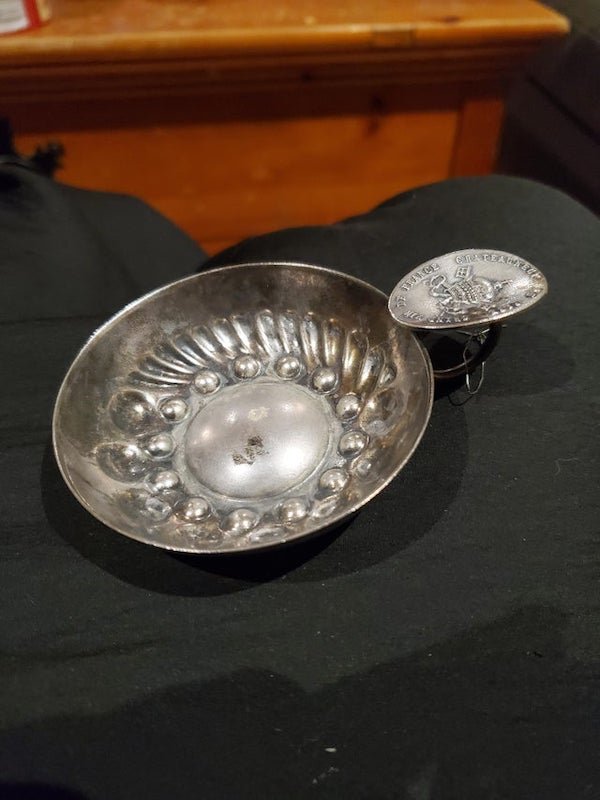 curious objects - metal tray for drinking wine from