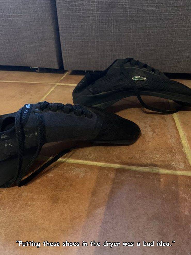 funny fail pics - putting these shoes in the dryer was a bad idea