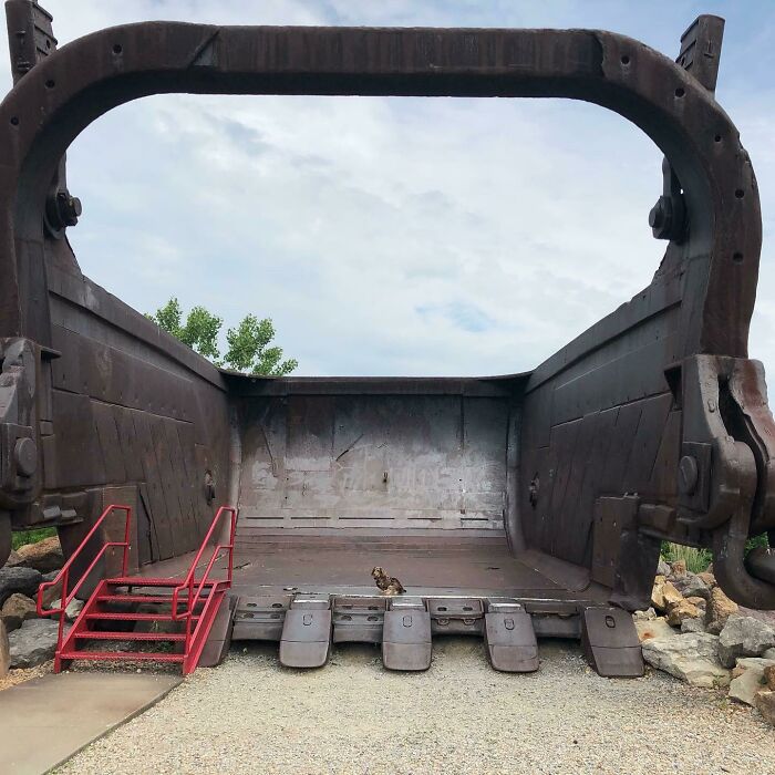 Worlds Largest Dragline Bucket. Moved 650,000 Lbs Per Scoop. (Dog For Scale)