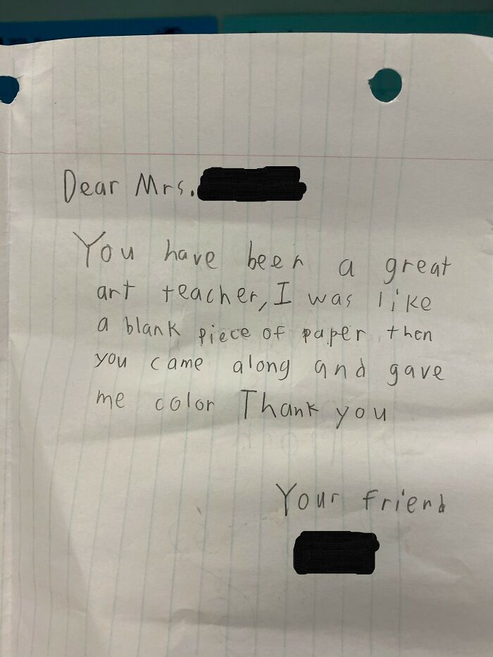 wholesome pics - daughter's letter to her art teacher