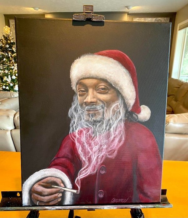 funny memes - snoop dogg santa smoking weed portrait painting