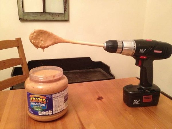 funny memes - wooden spoon attached to electric drill