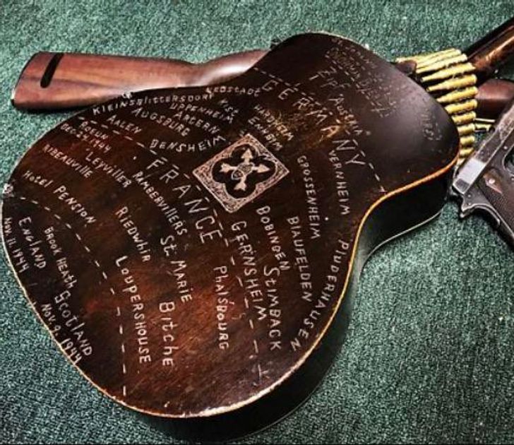 cool pics - old vintage guitar with engravings