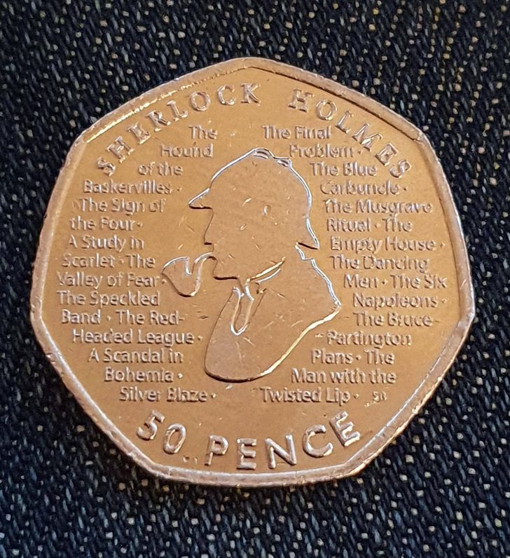 cool pics - 50 pence coin with sherlock holmes on it