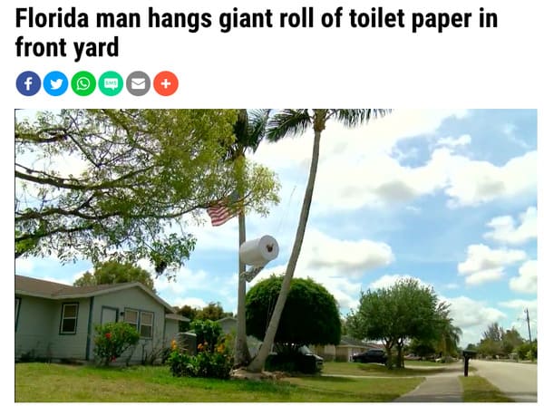 florida man giant toilet paper roll - Florida man hangs giant roll of toilet paper in front yard