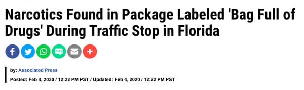 diagram - Narcotics Found in Package Labeled 'Bag Full of Drugs' During Traffic Stop in Florida Oooo by Associated Press Posted PstUpdated Pst
