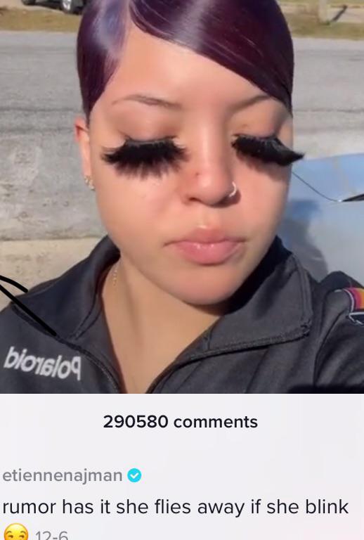 funny comments -- woman with huge fake eyelashes - rumor has it she flies away if she blink