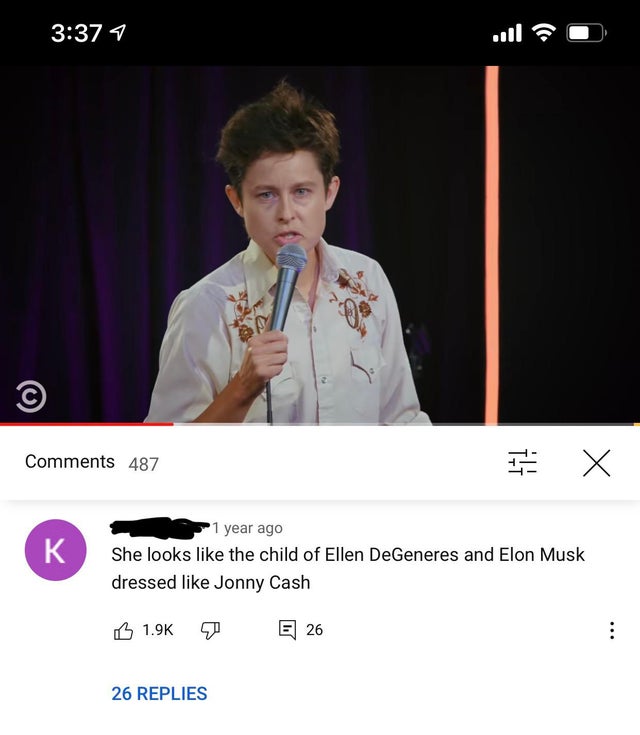 funny comments - She looks the child of Ellen DeGeneres and Elon Musk dressed Jonny Cash