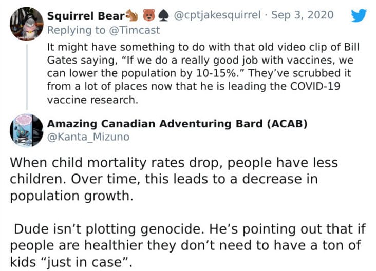 document - Squirrel Bear It might have something to do with that old video clip of Bill Gates saying, "If we do a really good job with vaccines, we can lower the population by 1015%." They've scrubbed it from a lot of places now that he is leading the Cov