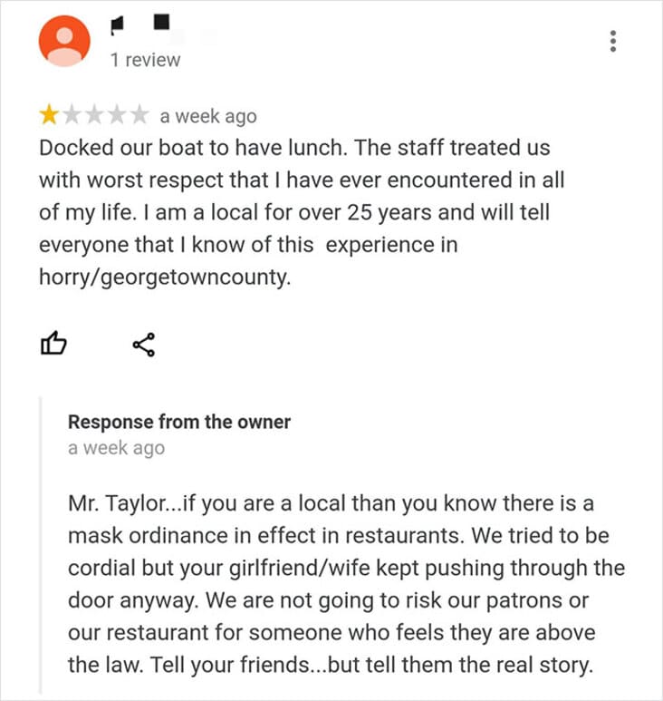 document - ... 1 review a week ago Docked our boat to have lunch. The staff treated us with worst respect that I have ever encountered in all of my life. I am a local for over 25 years and will tell everyone that I know of this experience in horrygeorgeto