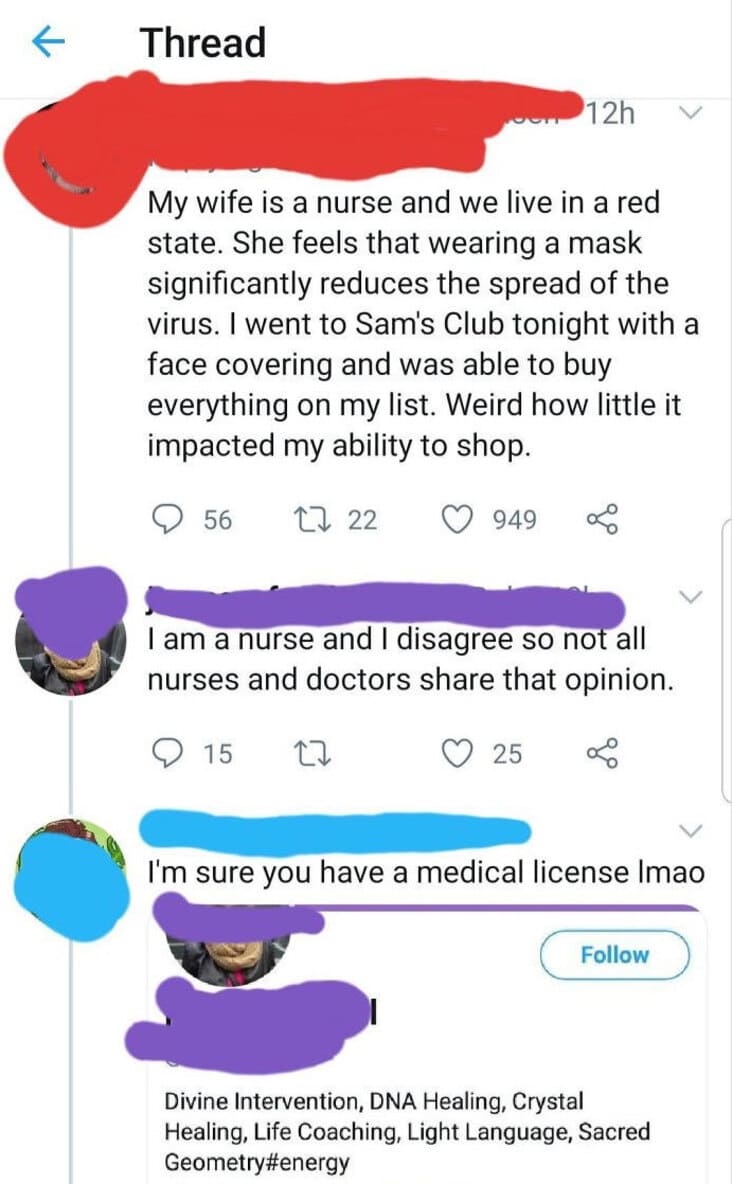 xavier facebook comments meme - Thread 12h My wife is a nurse and we live in a red state. She feels that wearing a mask significantly reduces the spread of the virus. I went to Sam's Club tonight with a face covering and was able to buy everything on my l