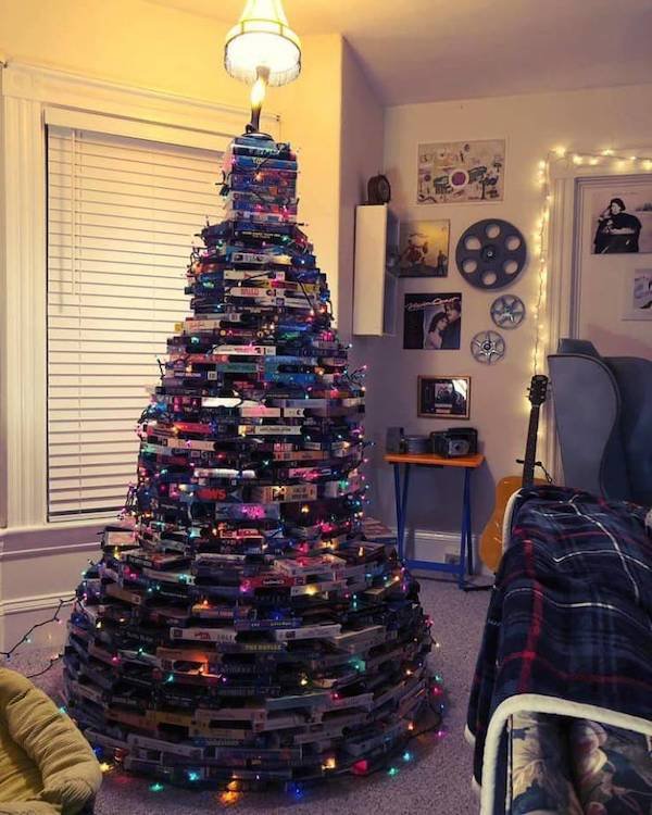 funny pictures and memes - disney themed christmas tree made of VHS tapes