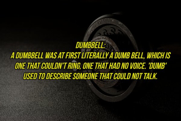 wheel - 23 Dumbbell A Dumbbell Was At First Literally A Dumb Bell, Which Is One That Couldn'T Ring, One That Had No Voice. 'Dumb' Used To Describe Someone That Could Not Talk.