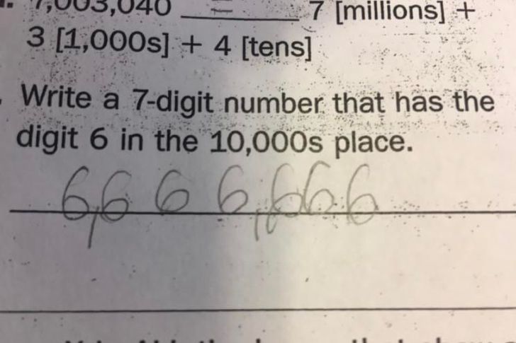 handwriting - 7 millions 3 1,000s 4 tens Write a 7digit number that has the digit 6 in the 10,000s place. 6 6