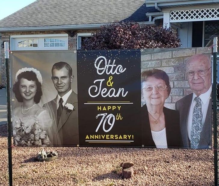 funny photos - married couple celebrating their 70th wedding anniversary