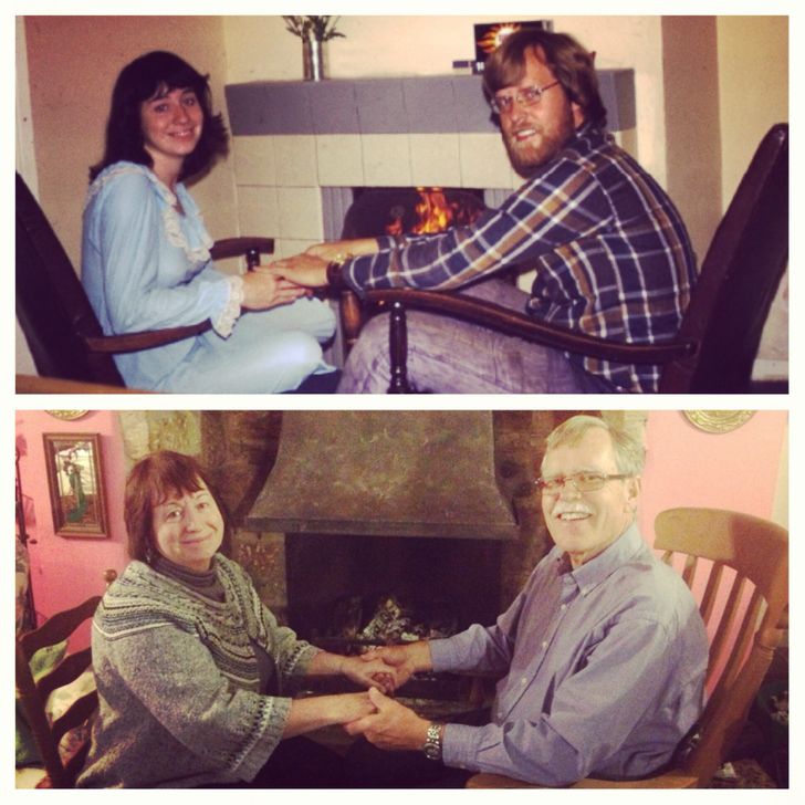 funny photos - mom and dad recreate old photo