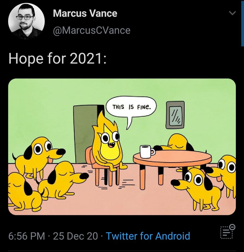 meme this is fine - Marcus Vance Hope for 2021 This Is Fine. % ovels O.... 25 Dec 20 Twitter for Android