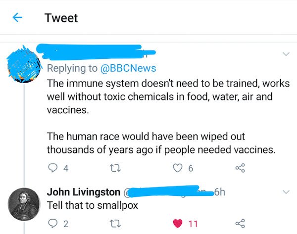 diagram - Tweet The immune system doesn't need to be trained, works well without toxic chemicals in food, water, air and vaccines. The human race would have been wiped out thousands of years ago if people needed vaccines. 4. 27 6 6h John Livingston Tell t