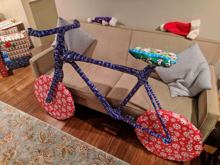fake bike gift wrap - ferry Christmas